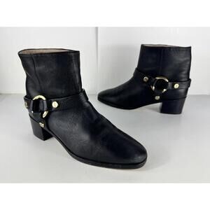 Stuart Weitzman Expert Ankle Boot Booties Black Saddle Harness Women's US 7